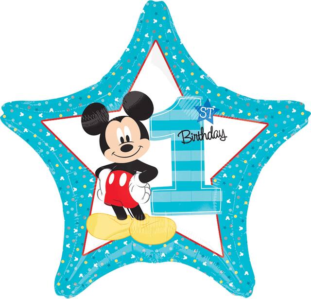 Mickey Mouse 1st Birthday Star Foil Balloon, Helium Inflation Included, 19-in Front_Flat
