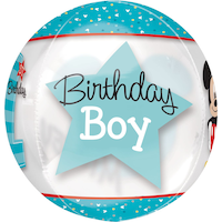 Disney Mickey Mouse "1st Birthday" Orbz Transparent Print Foil Balloon, Blue, 16-in, Helium Inflation & Ribbon Included for Birthday Party Front_Flat