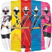 Power Rangers Square Satin Foil Balloon, White/Yellow/Red/Blue/Pink, 17-in, Helium Inflation & Ribbon Included for Birthday Party Front_Flat