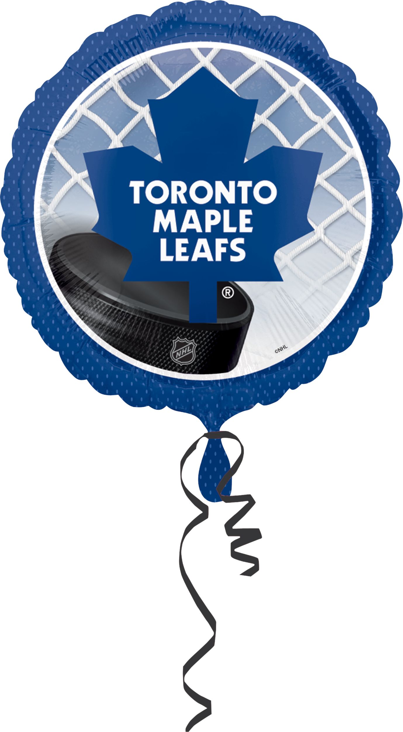 National Hockey League NHL Toronto Maple Leafs Round Satin Foil Balloon, Blue, 17-in, Helium Inflation & Ribbon Included for Sports Party Front_Flat