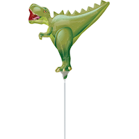 T-Rex Dinosaur Satin Mini-Shape Foil Balloon, Green, Air-Filled for Birthday Party