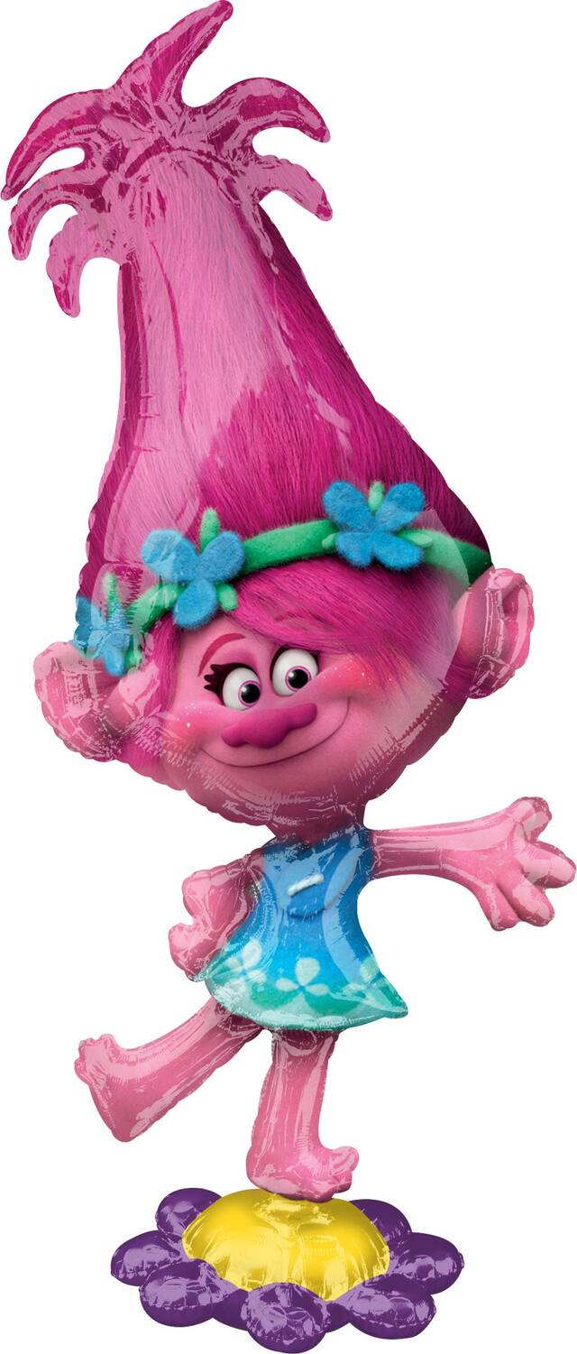 Trolls Poppy Gliding Foil Balloon for Birthday Party, Helium Inflation Included, 58-in Front_Flat