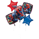 Bouquet de ballons en aluminium étoile/carré rond Disney Marvel Spider-Man, rouge et bleu, paq. 5, gonflement à l'hélium et ruban inclus, pour fête d'anniversaire Front_Flat
