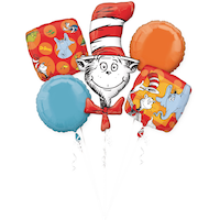 Bouquet de ballons en aluminium d'anniversaire Dr. Seuss, gonflage à l’hélium inclus, paq. 5 Front_Flat