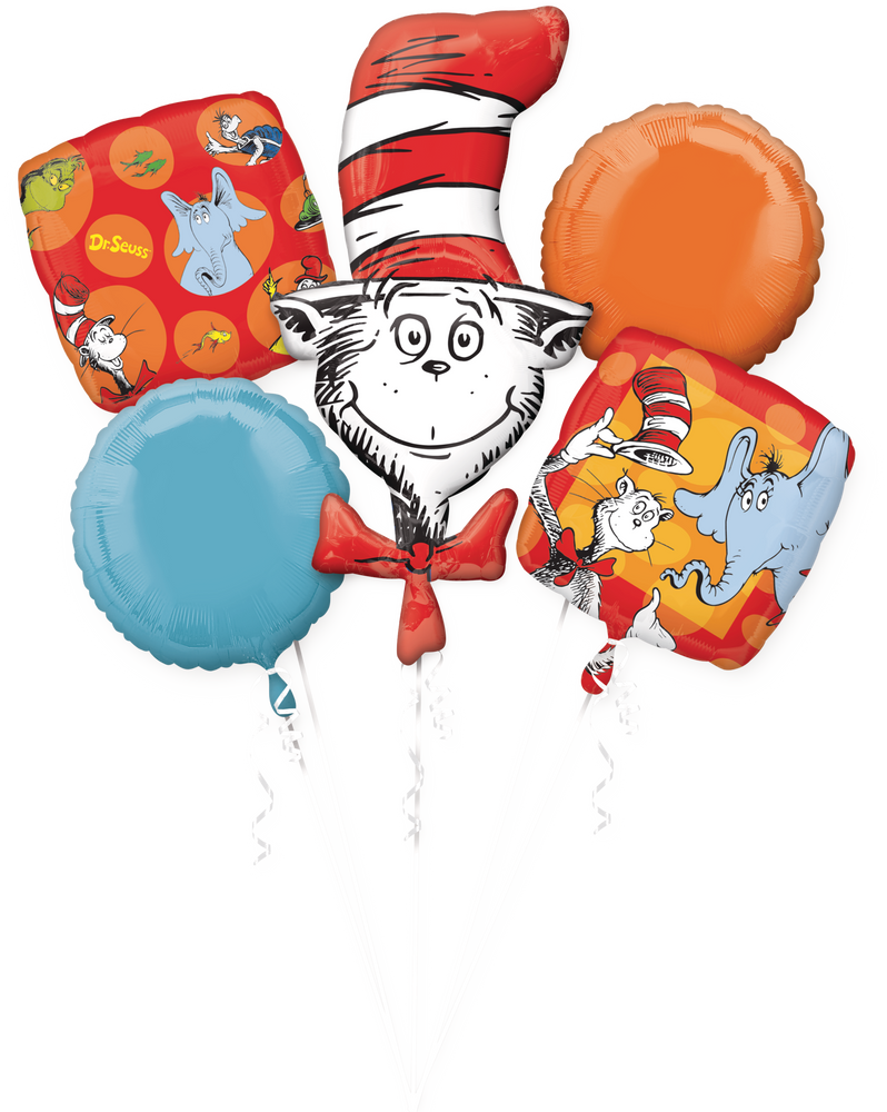 Dr. Seuss Foil Balloon Bouquet for Birthday Party, Helium Inflation ...