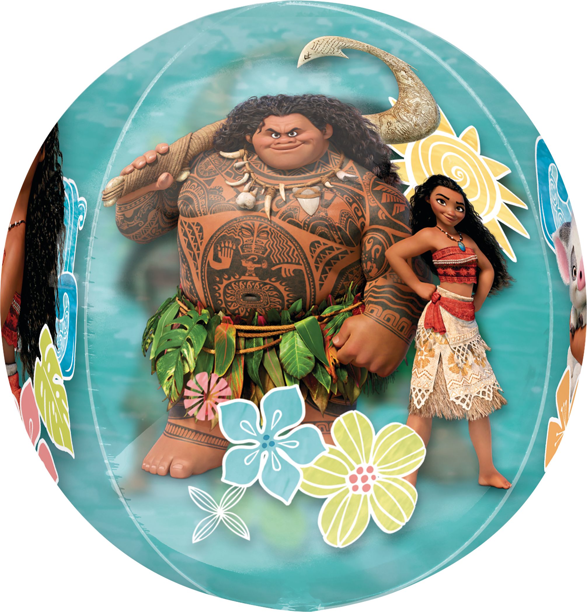 Disney Moana Maui & Pua Orbz Transparent Print Foil Balloon, Blue/Brown, 18-in, Helium Inflation & Ribbon Included for Birthday Party Front_Flat