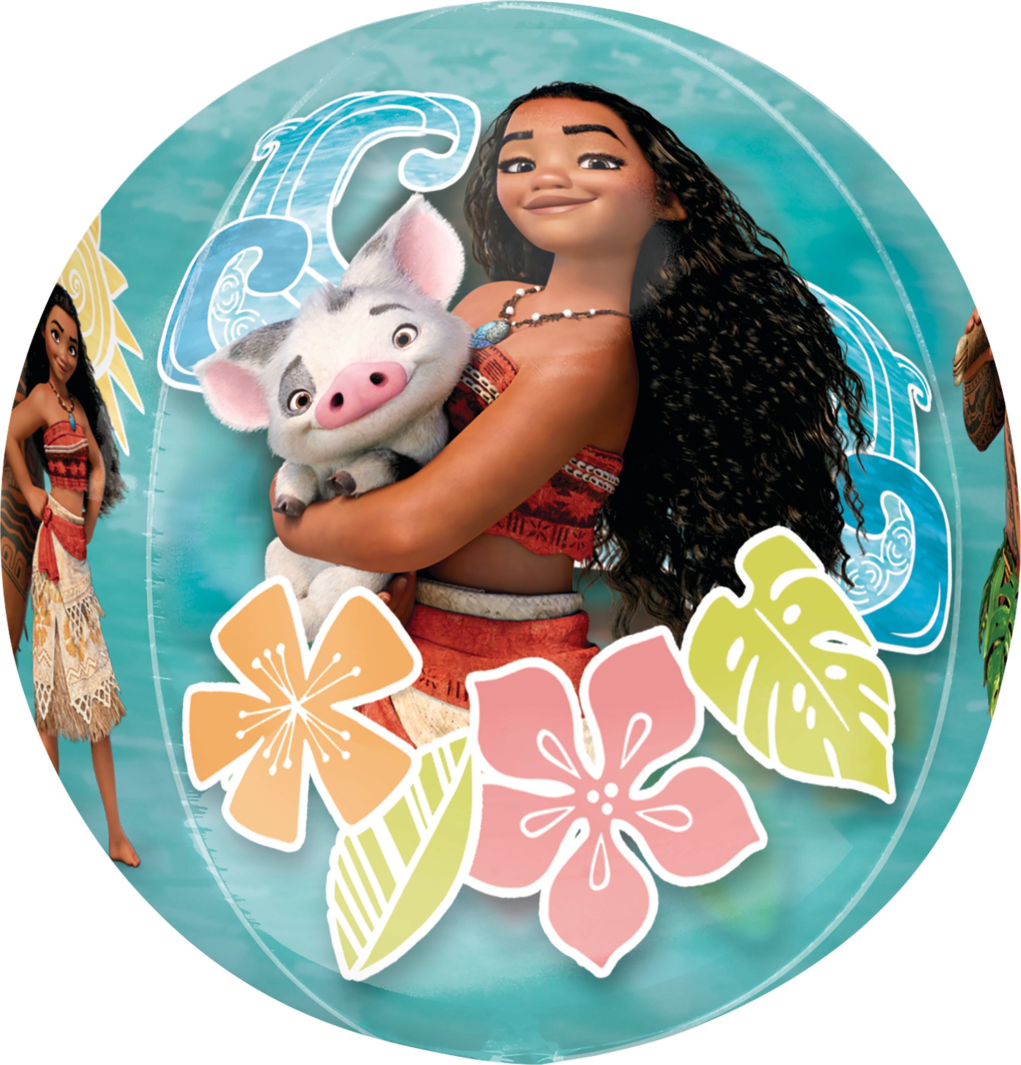Disney Moana Maui & Pua Orbz Transparent Print Foil Balloon, Blue/Brown, 18-in, Helium Inflation & Ribbon Included for Birthday Party Overhead_Flat