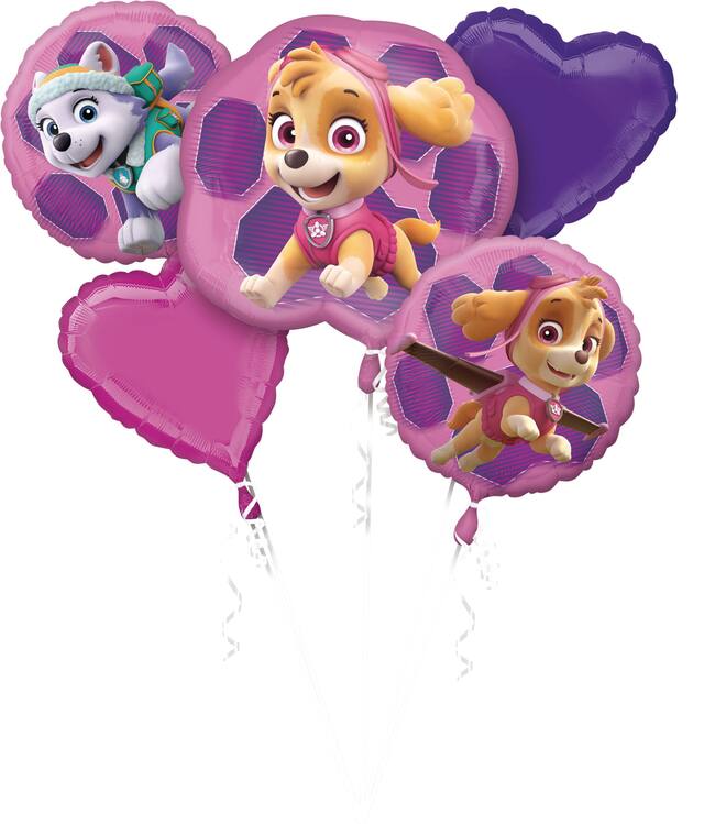 PAW Patrol Birthday Party Foil Balloon Bouquet, Helium Inflation Included, Pink, 5-pc Front_Flat