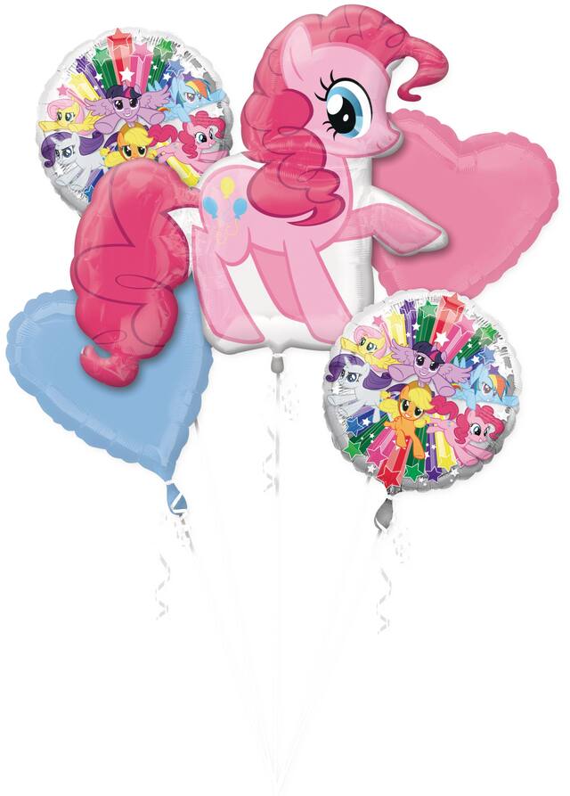 My Little Pony Giant Pinkie Pie Foil Balloon Bouquet for Birthday Party, Helium Inflation Included, 5-pc Front_Flat