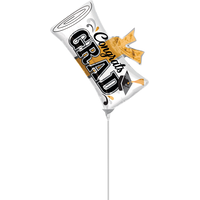 "Congrats Grad" Diploma Scroll Satin Mini-Shape Foil Balloon, White/Gold, Air-Filled for Graduation Front_Flat