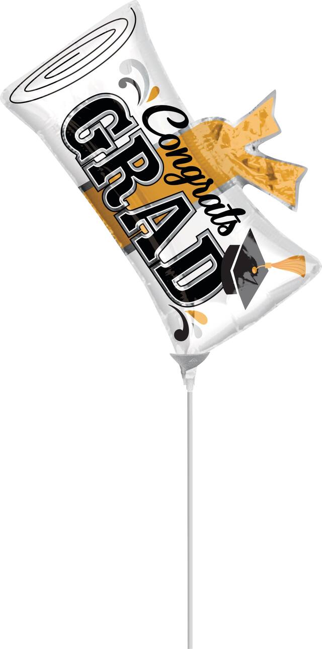 Mini ballon en aluminium satiné rouleau diplôme Congrats Grad, blanc/or, gonflé d'air, pour remise des diplômes Front_Flat