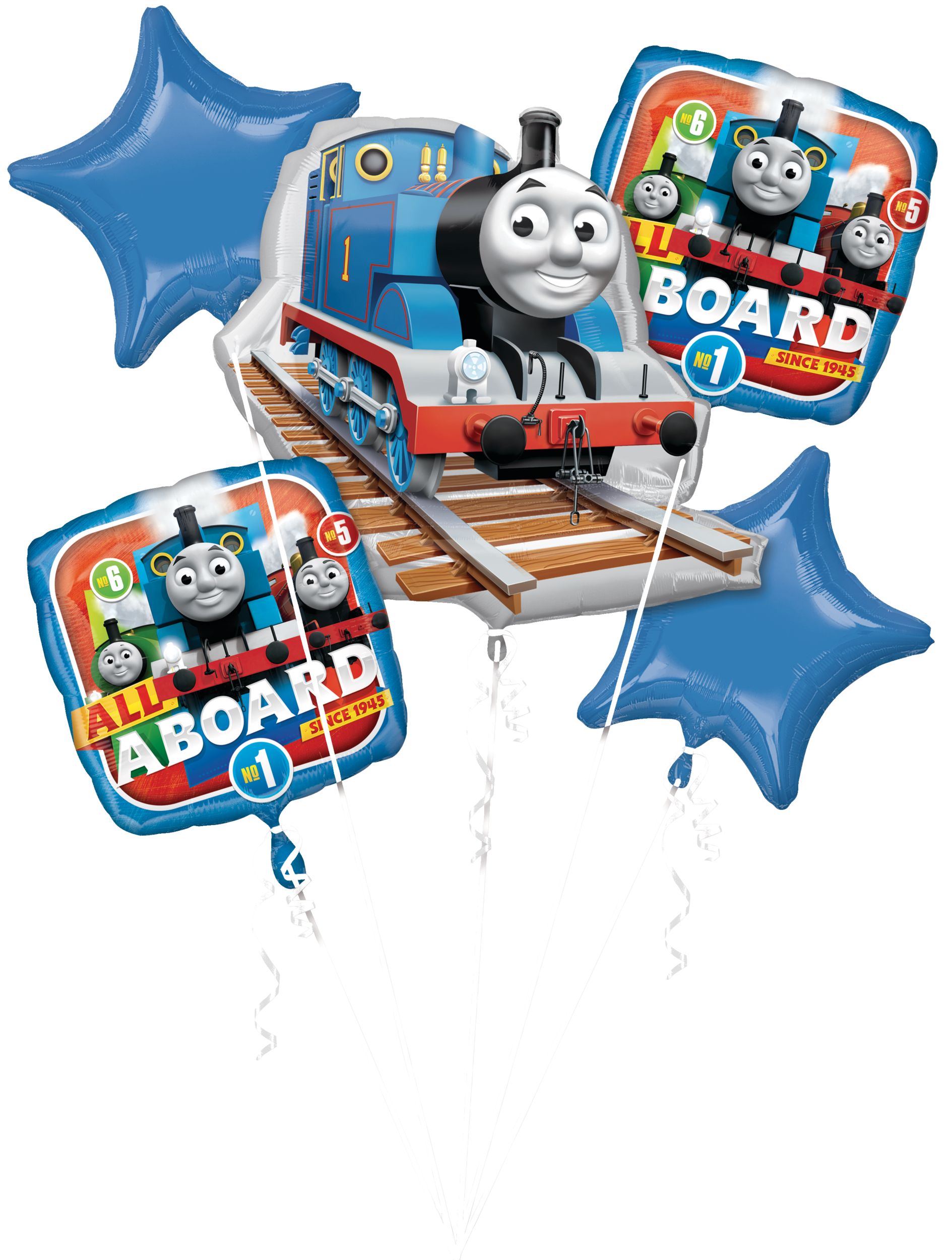 Thomas the Tank Engine Foil Balloon Bouquet for Birthday Party, Helium Inflation Included, 5-pc Front_Flat