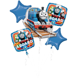 Bouquet de ballons en aluminium Thomas le petit train pour anniversaire, gonflage à l’hélium inclus, 5&nbsp;pièces Front_Flat