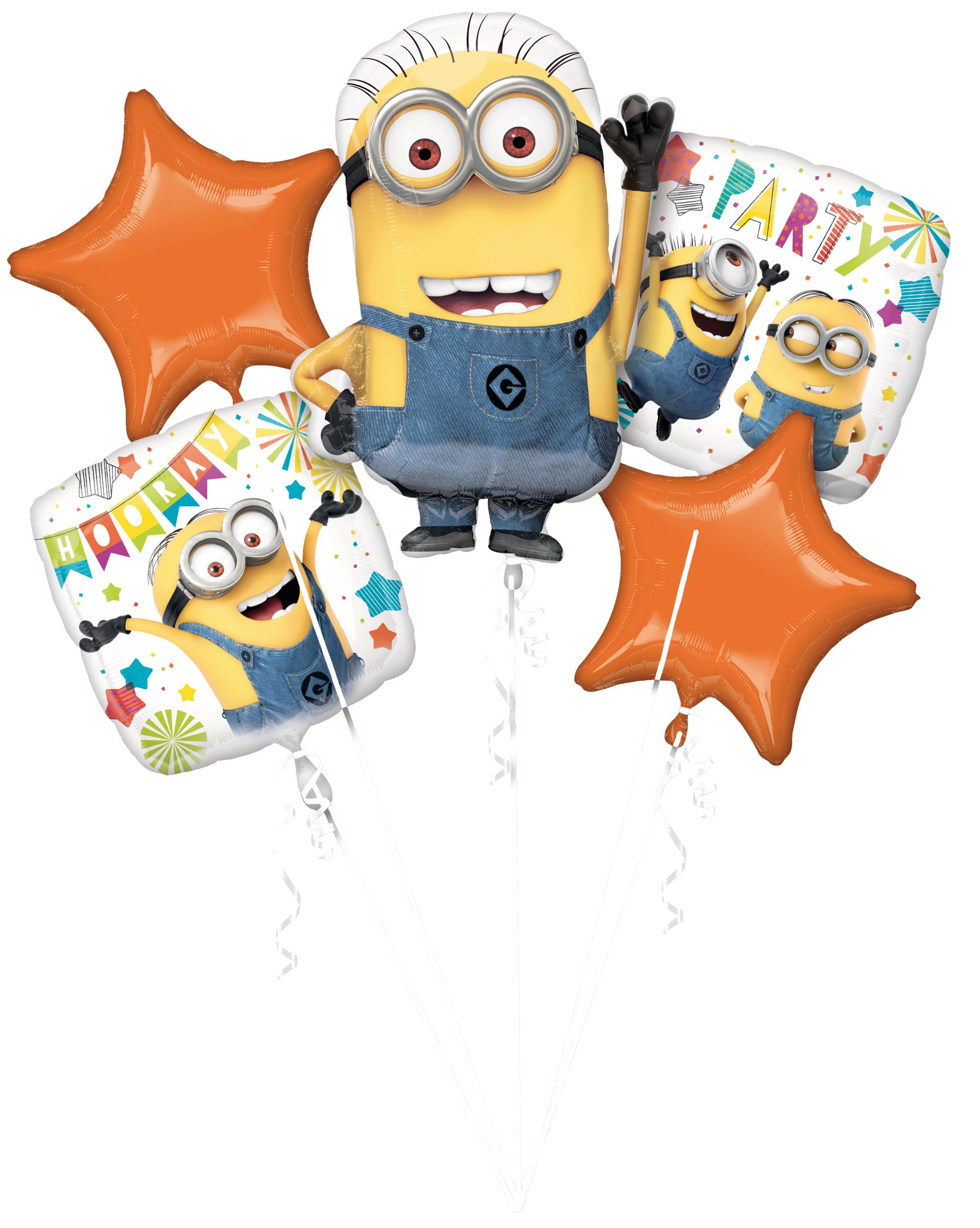 Despicable Me Minions Birthday Foil Balloon Bouquet, Helium Inflation Included, 5-pc Front_Flat