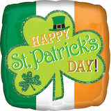 "Happy St. Patrick's Day" Square Satin Foil Balloon, Green/Orange, Shamrock 18-in, Helium Inflation & Ribbon Included for St. Patrick's Day Front_Flat
