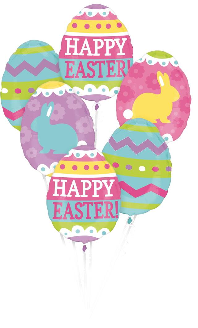 Bouquet de ballons en aluminium Oeuf de Pâques, gonflage à l’hélium inclus, paq. 6 Front_Flat