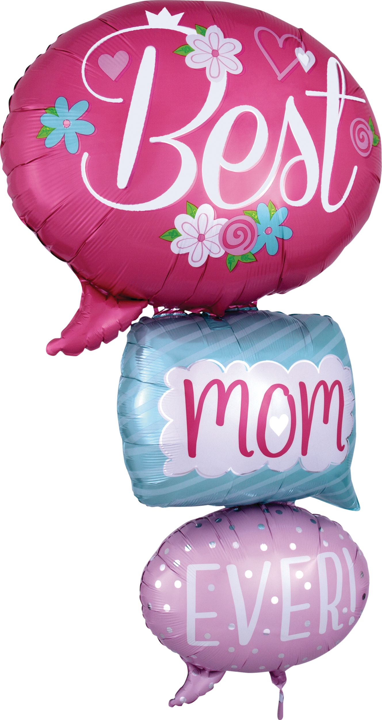 Giant "Best Mom Ever" Speech Bubble Foil Balloon for Mother's Day/Birthday, Helium Inflation Included, 26-in Front_Flat