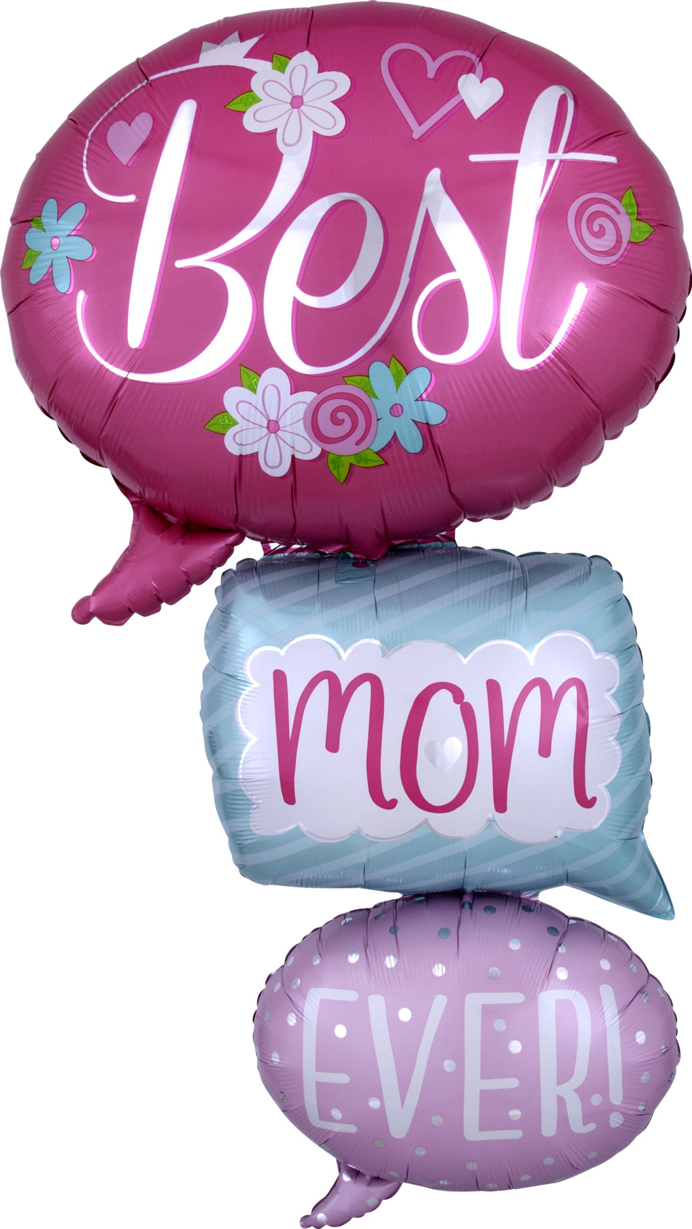 Giant "Best Mom Ever" Speech Bubble Foil Balloon for Mother's Day/Birthday, Helium Inflation Included, 26-in Front_Flat