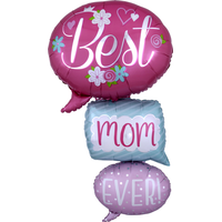 Giant "Best Mom Ever" Speech Bubble Foil Balloon for Mother's Day/Birthday, Helium Inflation Included, 26-in Front_Flat