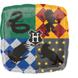 Harry Potter Square Satin Foil Balloon, Green/Yellow/Blue/Black, Hogwarts Houses, 17-in, Helium Inflation & Ribbon Included for Birthday Party Front_Flat
