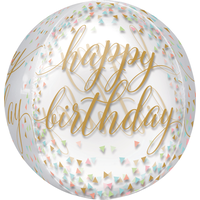 See Thru Orbz Confetti Happy Birthday Foil Balloon, Helium Inflation Included, 16-in Front_Flat