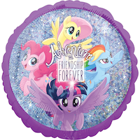 Ballon en aluminium satiné carré Ma petite pouliche Adventure and Friendship Forever, mauve/bleu, 18 po, gonflement à l'hélium et ruban inclus, pour fête d'anniversaire Front_Flat