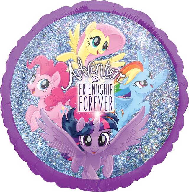 Ballon en aluminium satiné carré Ma petite pouliche Adventure and Friendship Forever, mauve/bleu, 18 po, gonflement à l'hélium et ruban inclus, pour fête d'anniversaire Front_Flat