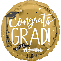 Ballon de remise des diplômes The Adventure Begins en aluminium, gonflage à l’hélium inclus, doré, 17 po Front_Flat