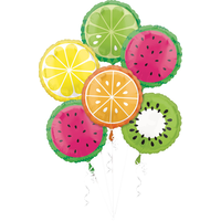 Fruit Foil Balloons-Lime/Lemon/Watermelon/Kiwi/Orange, Helium Inflation Included, 17-in, 6-pk Front_Flat