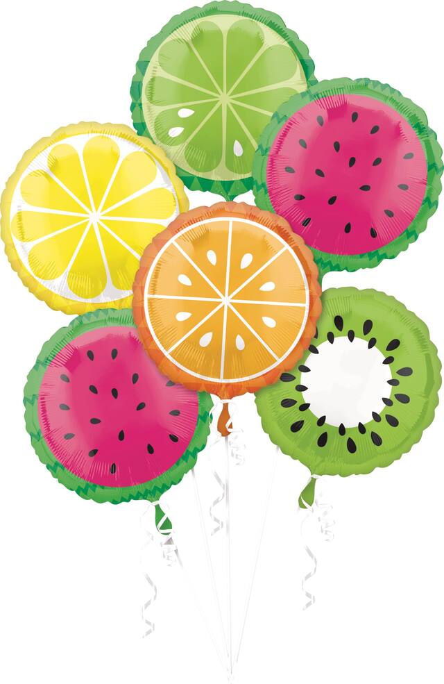 Fruit Foil Balloons-Lime/Lemon/Watermelon/Kiwi/Orange, Helium Inflation Included, 17-in, 6-pk Front_Flat