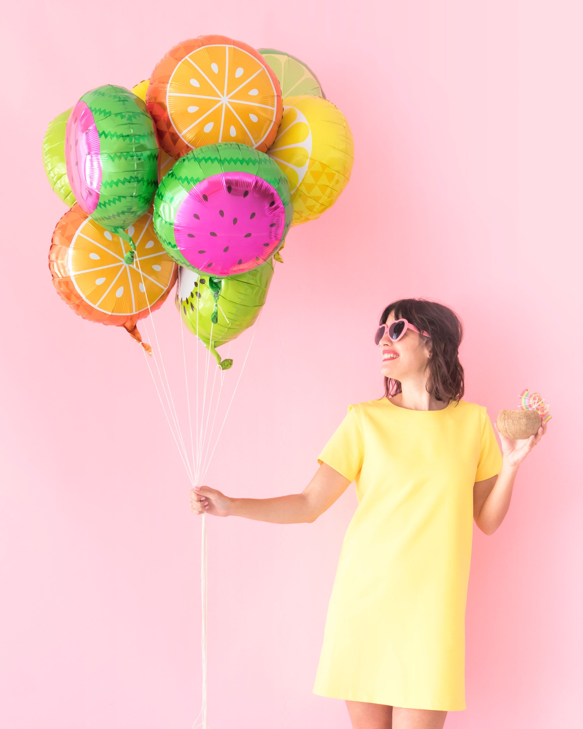 Fruit Foil Balloons-Lime/Lemon/Watermelon/Kiwi/Orange, Helium Inflation Included, 17-in, 6-pk Composite_or_Mixed