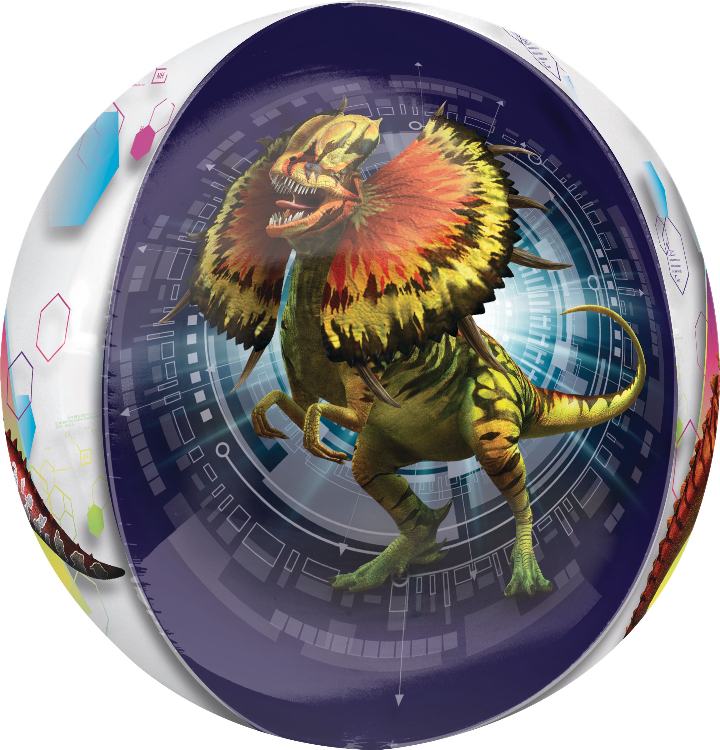 Ballon en aluminium de dinosaure Monde jurassique See Thru Orbz, gonflage à l'hélium inclus, 16&nbsp;po Back_Flat