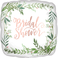 Love & Leaves "Bridal Shower" Square Satin Foil Balloon, White/Green, 17-in, Helium Inflation & Ribbon Included for Wedding/Bridal Shower