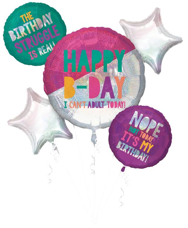 Prismatic Young & Fab Foil Birthday Balloon Bouquet, Helium Inflation Included, 5-pc Front_Flat