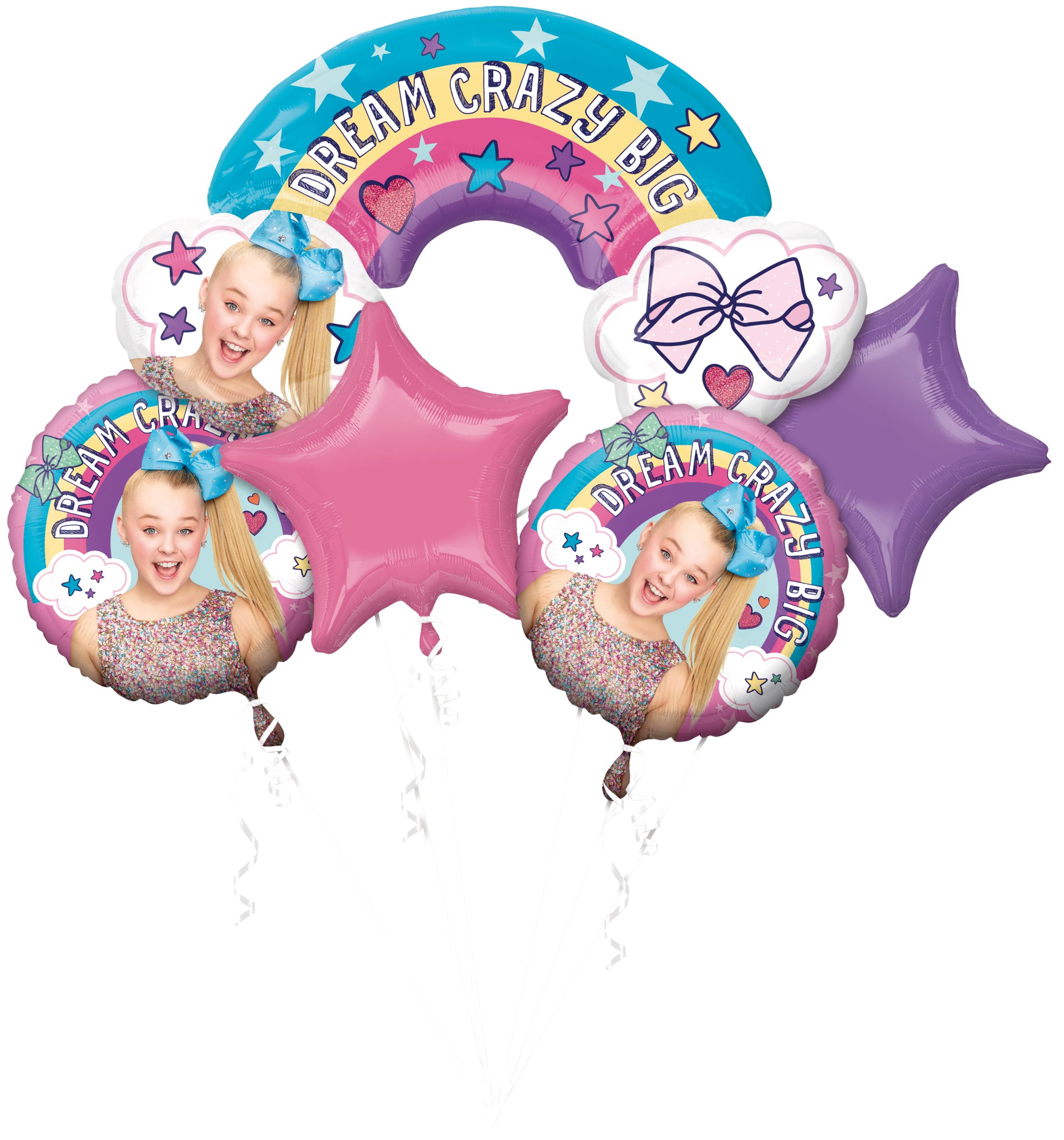 JoJo Siwa Foil Balloon Bouquet for Birthday Party, Helium Inflation Included, 5-pc Front_Flat