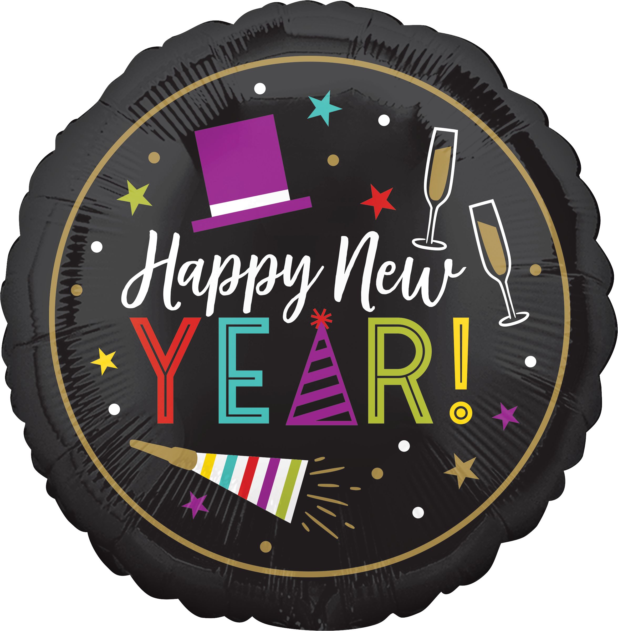 Colourful Happy New Year Balloon, 17-in Front_Flat