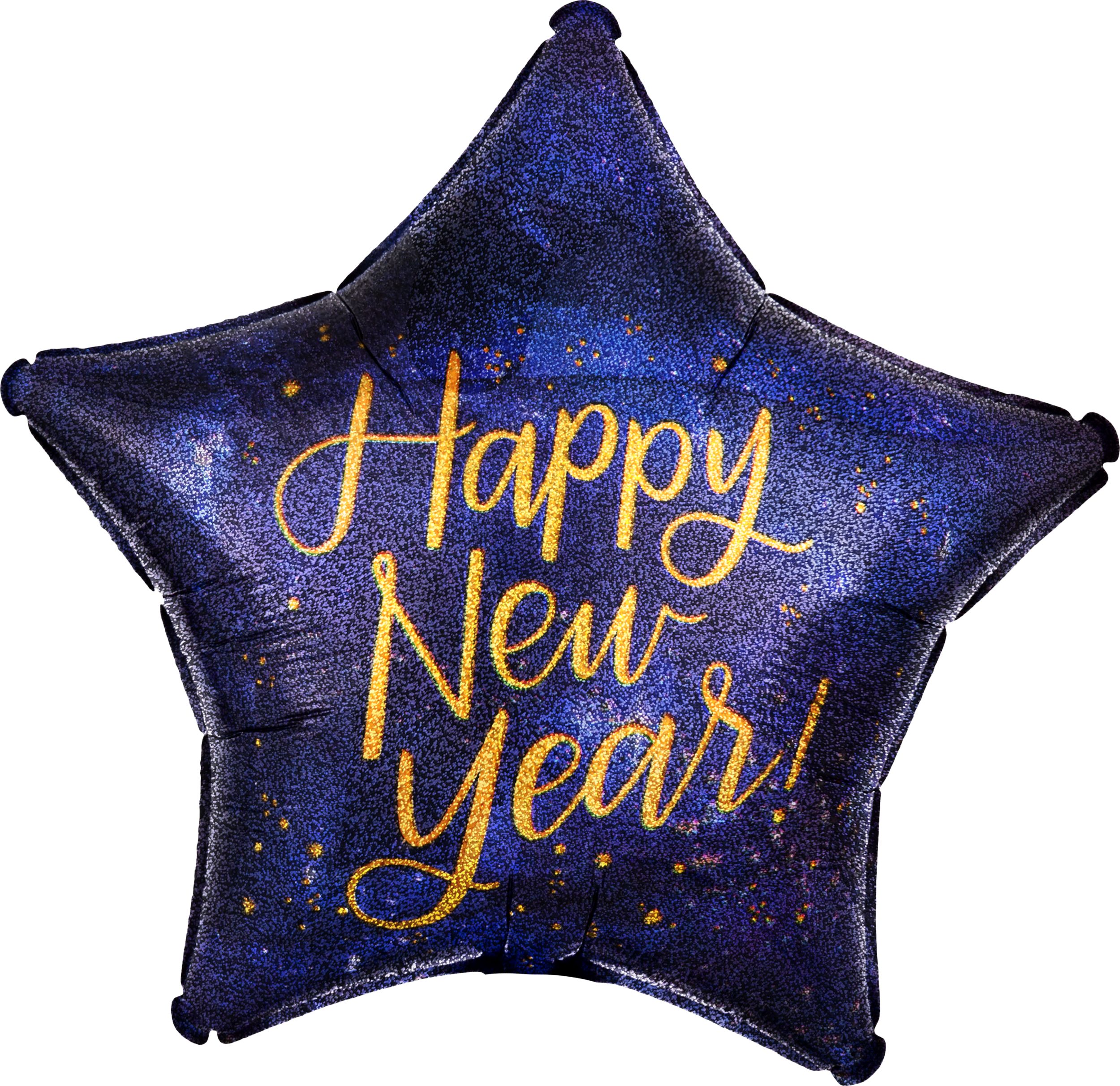 Midnight Happy New Year Star Foil Balloon, Helium Inflation Included, 19-in Front_Flat
