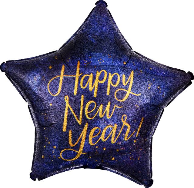 Ballon en aluminium «&nbsp;Midnight Happy New Year&nbsp;», gonflage à l’hélium inclus, 19&nbsp;po Front_Flat