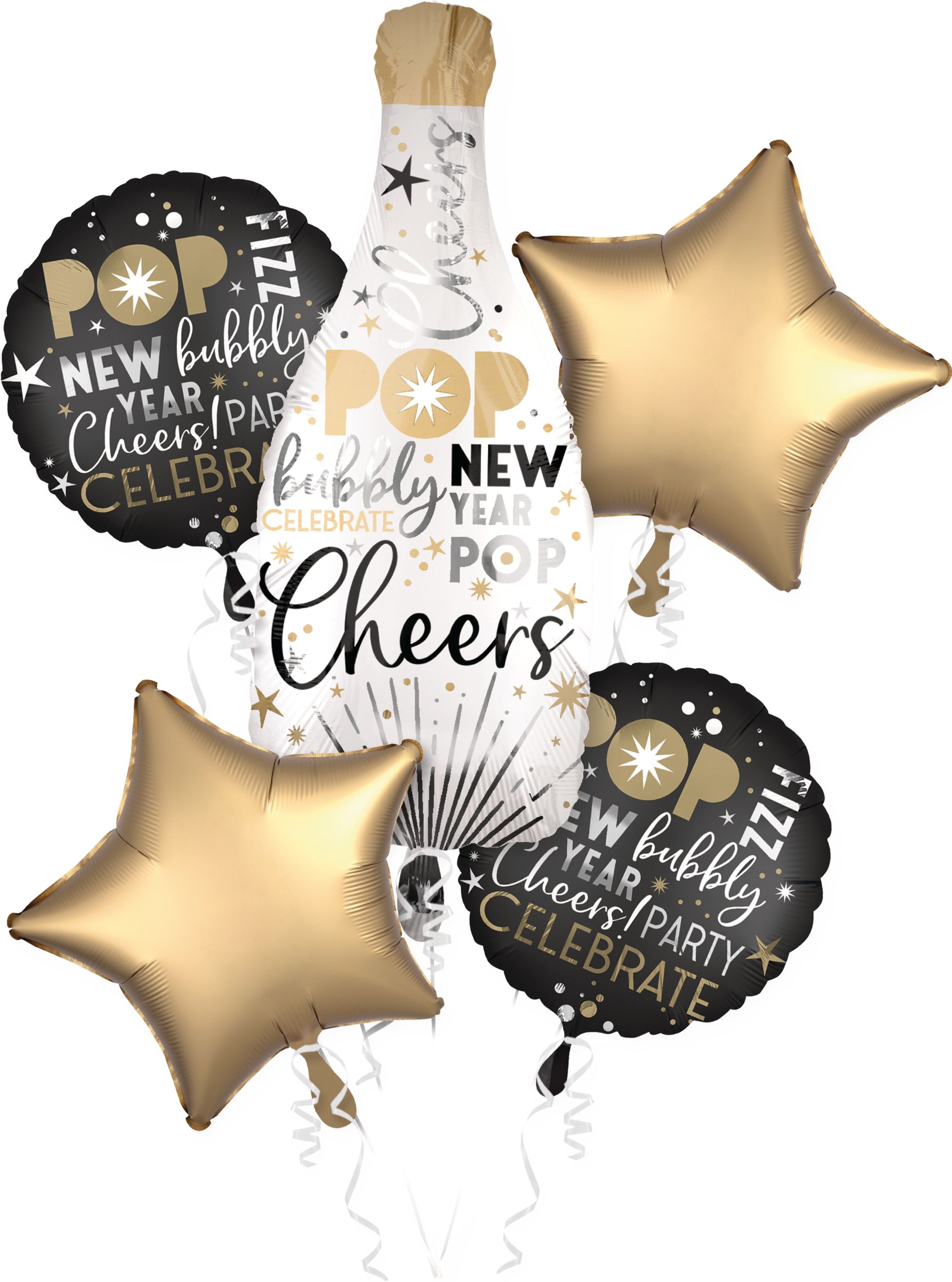 Champagne Bottle New Year's Eve Balloon Bouquet, 5-pc Front_Flat