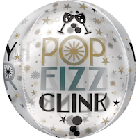 See Thru Orbz Dapper Night Happy New Year Balloon, 16-in Front_Flat