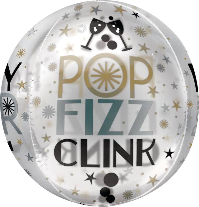 See Thru Orbz Dapper Night Happy New Year Balloon, 16-in Front_Flat