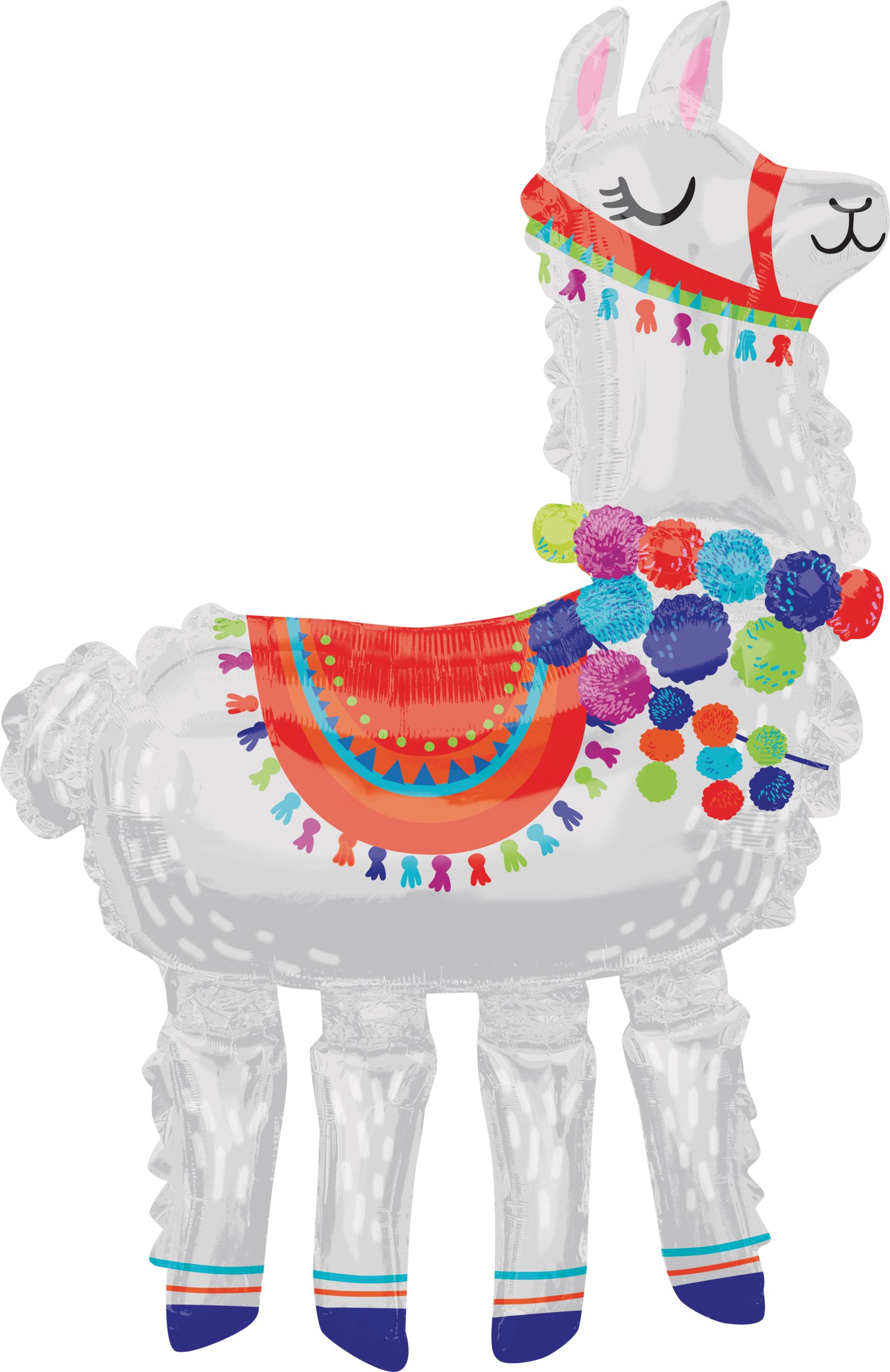 Ballon en aluminium géant marchant satiné lama, blanc, 58 po, gonflement à l'hélium et ruban inclus, pour fête d'anniversaire Front_Flat