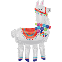 Llama Satin Giant Gliding Air-Walker Foil Balloon, White, 58-in, Helium Inflation & Ribbon Included for Birthday Party Front_Flat