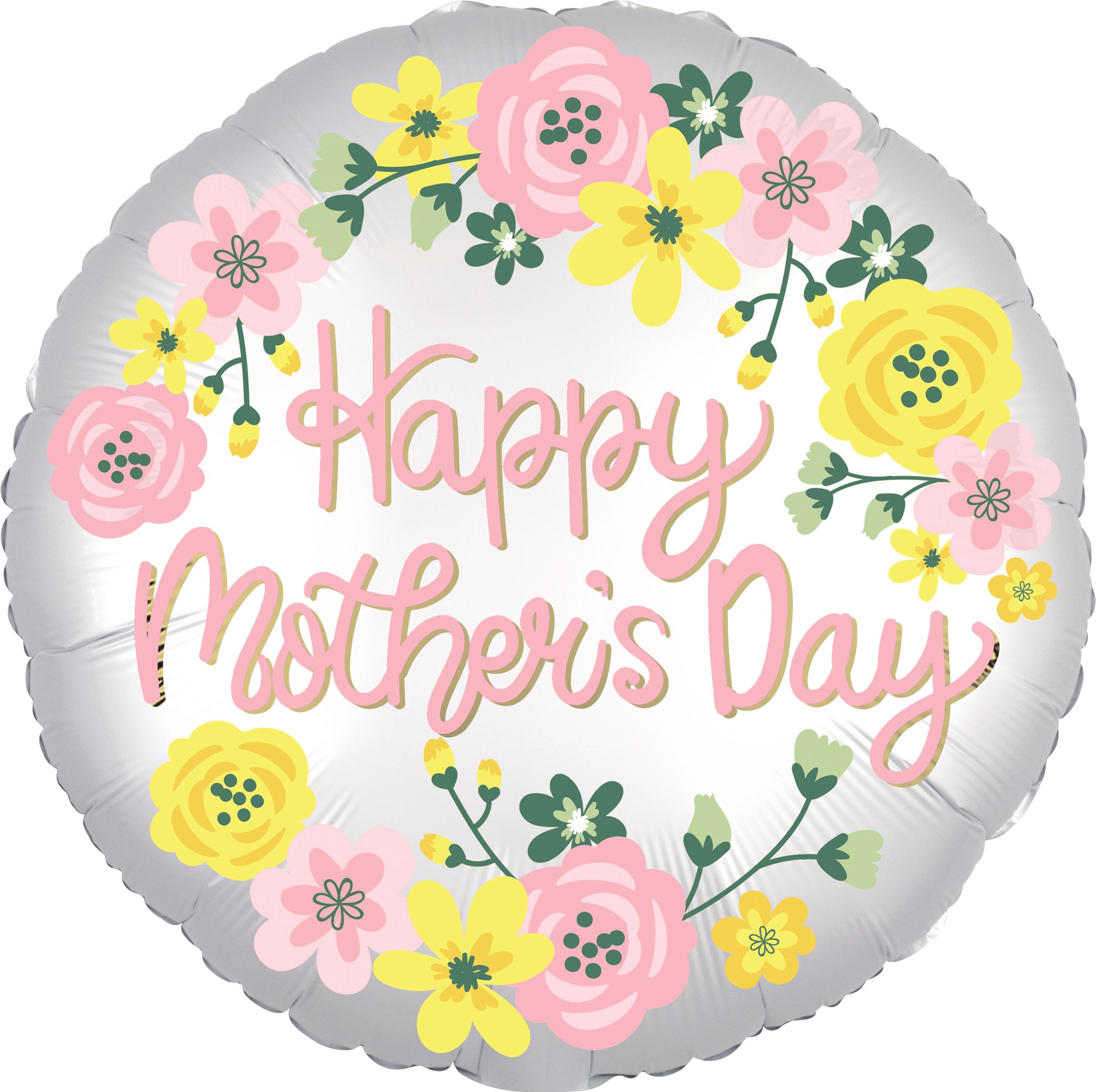 Ballon en aluminium floral satiné Happy Mother’s Day, gonflage à l’hélium inclus, 18&nbsp;po Front_Flat