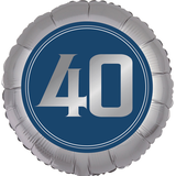Ballon en aluminium satiné rond anniversaire rétro 40, argent et bleu, 18 po, gonflement à l'hélium et ruban inclus, pour fête d'anniversaire Front_Flat
