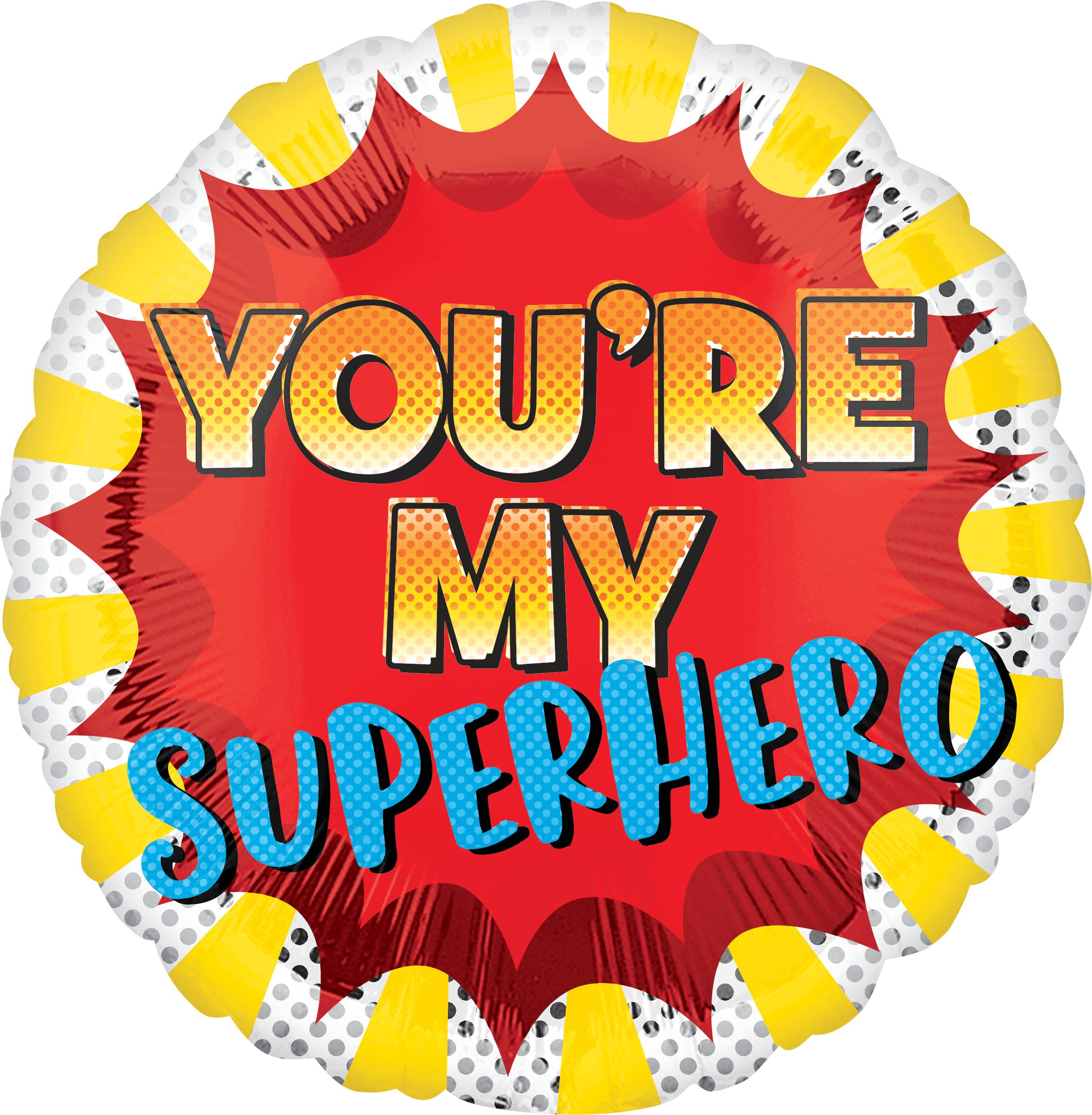Ballon en aluminium satiné rond You're My Hero, rouge, 19 po, gonflement à l'hélium et ruban inclus, pour la fête des Pères Front_Flat