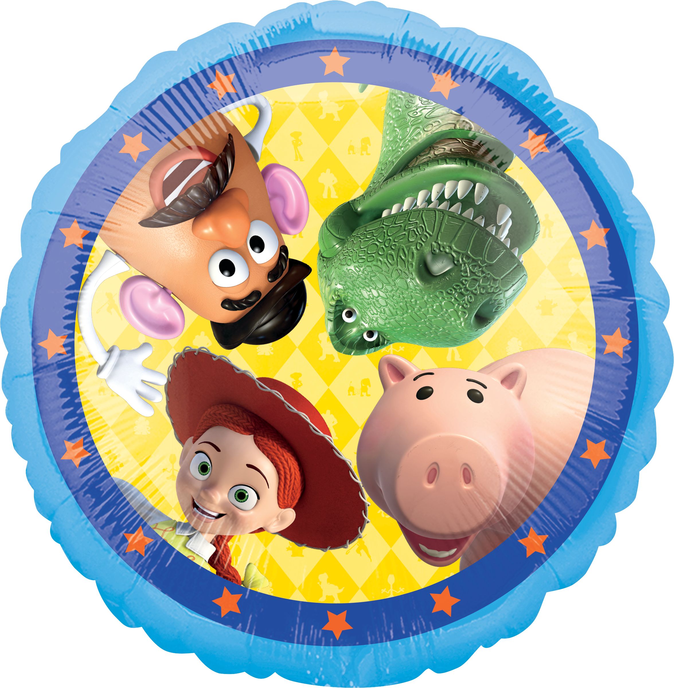 Ballon en aluminium satiné rond Disney Pixar Histoire de jouets Woody/Buzz/Forky/Jessie, bleu, 17 po, gonflement à l'hélium et ruban inclus, pour fête d'anniversaire Front_Flat