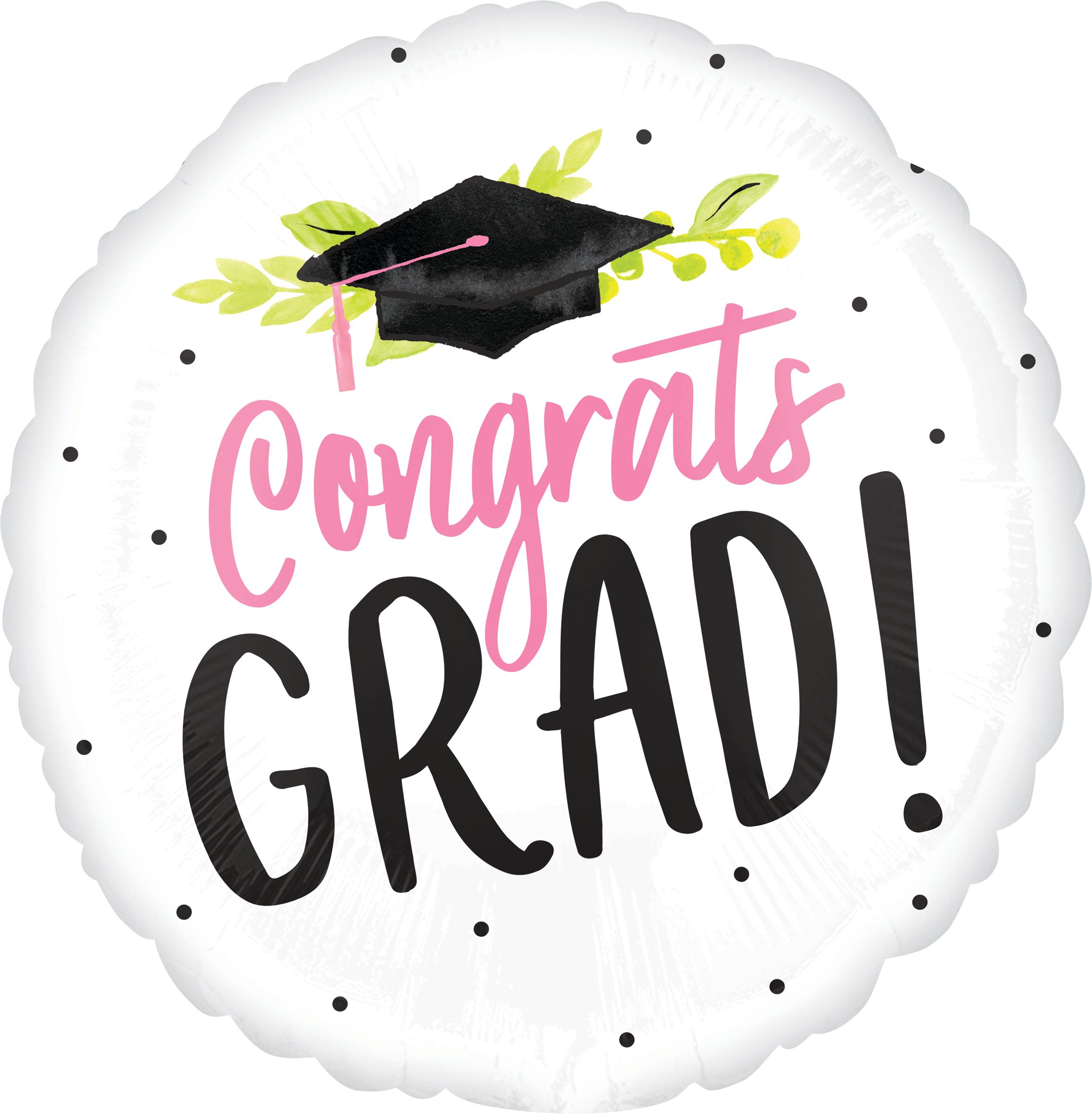 Pink Floral Congrats Grad Balloon, 17-in Front_Flat