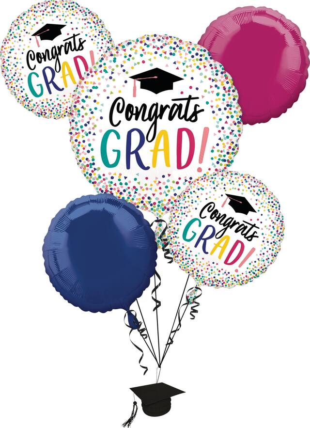 Congrats Grad Foil Balloon Bouquet, Helium Inflation Included, 5-pc Front_Flat