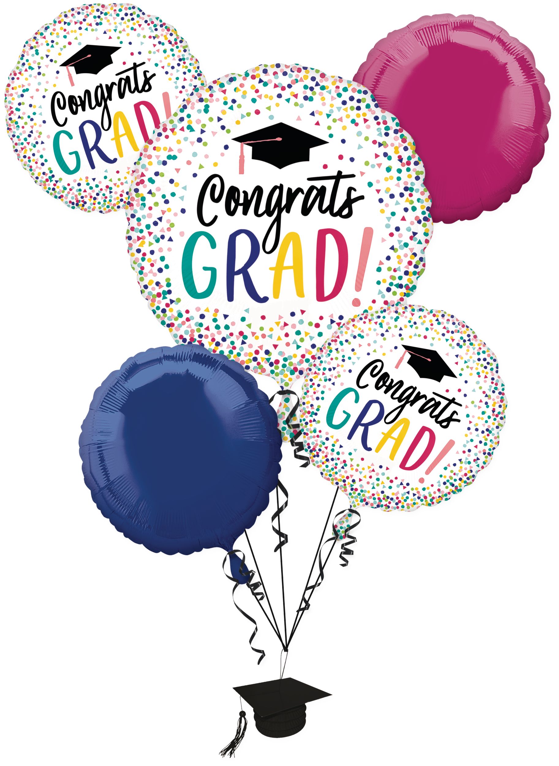 Congrats Grad Foil Balloon Bouquet, Helium Inflation Included, 5-pc Front_Flat